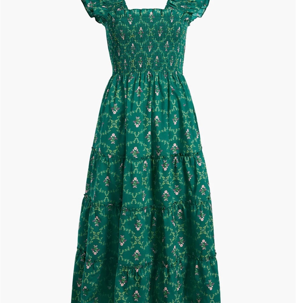 Hill House Home Midi Ellie Nap Dress in Emerald Trellis, size S